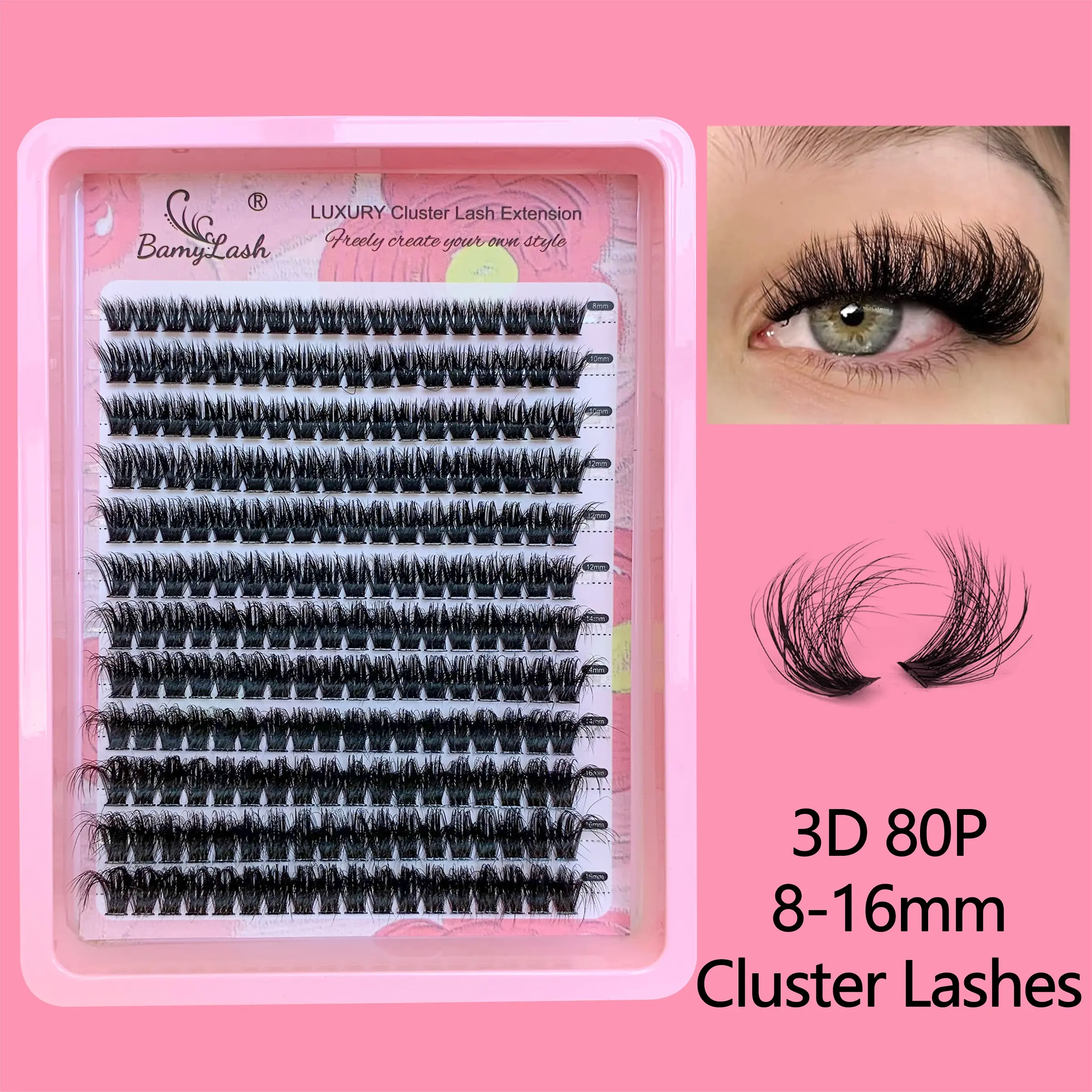 DIY Single Root Fluffy False Eyelashes, 216 Pieces Mixed Length 8-16mm 3D Effect Clusters, 80P Natural D Curl Soft Lightweight Easy for Beginners
