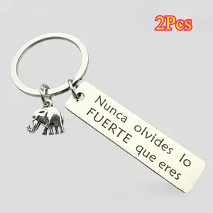 2Pcs Personalized Inspirational Elephant Keychains - Engraved "Nunca Olvides lo FUERTE que eres" Metal Charm, Animal Motif Custom Design Keychain Gift for Men, Car Key/Backpack Accessory, Minimalist No-Electricity, Personalized Gifts, Engraving Keychains