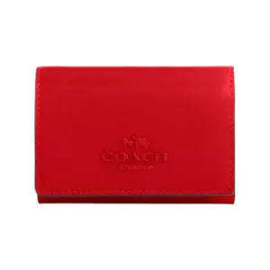 COACH Micro 10 Women's Leather Wallet in Silver and Poppy