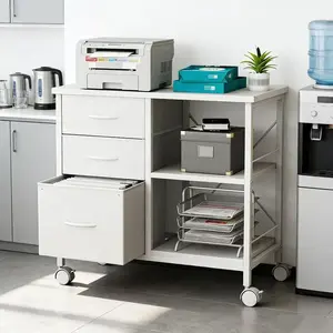 3-Tier Rolling Storage Cart - Mobile File Cabinet with Printer Stand & Drawers, Heavy-Duty for Office Organization
