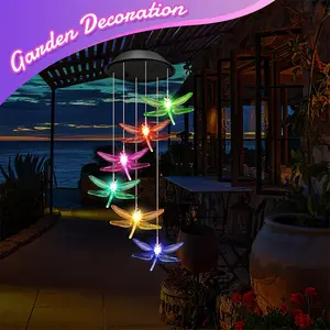 1pc Water-Resistant Solar Dragonfly Wind Chime Light, 6-LED Color-Changing, Light Sensor Control, No Remote, 600mAh Nickel Battery, Ideal for Outdoor Garden, Patio, Holiday Gifts, Solar Outdoor Lights, Patio Lights