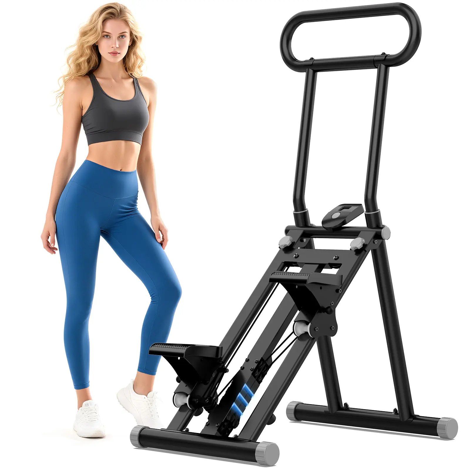 HXD-ERGO Stair Stepper Folding Vertical Cardio Exercise Climber Adjustable Resistance Full Body Workout Machine with LCD Display & Stable Steel Frame for Home & Office Use