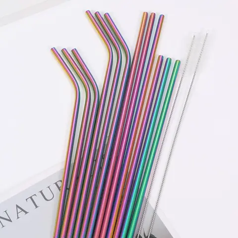 Stainless Steel Straw Set, 12pcs Reusable Metal Drinking Straws, Drinkware Accessories for Home Kitchen Daily and Party, Home And Party Essential