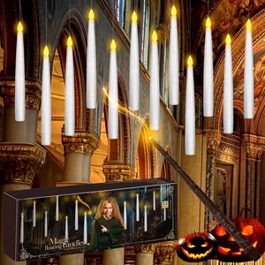 12 count Flameless Taper Candles with Remote, Dimmer,   Operated Window Taper Candle with Flickering Light, 6.3IN Floating  Candles with Wand, Christmas Decor for  Wedding