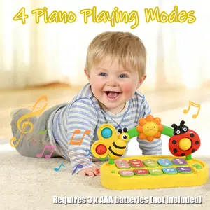 Baby Piano Toy 6 to 12 Months, Insect Piano Keyboard with Light Up & Music, 4 Modes Interactive Playful Musical Toys for Toddlers 1-3, Without Battery, Auditory Development