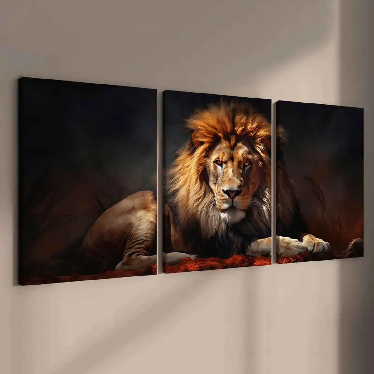 3-Piece Lion Poster Set, Modern Art Canvas Prints, Solid Wood Frame, Waterproof Wall Decor for Living Room & Bedroom