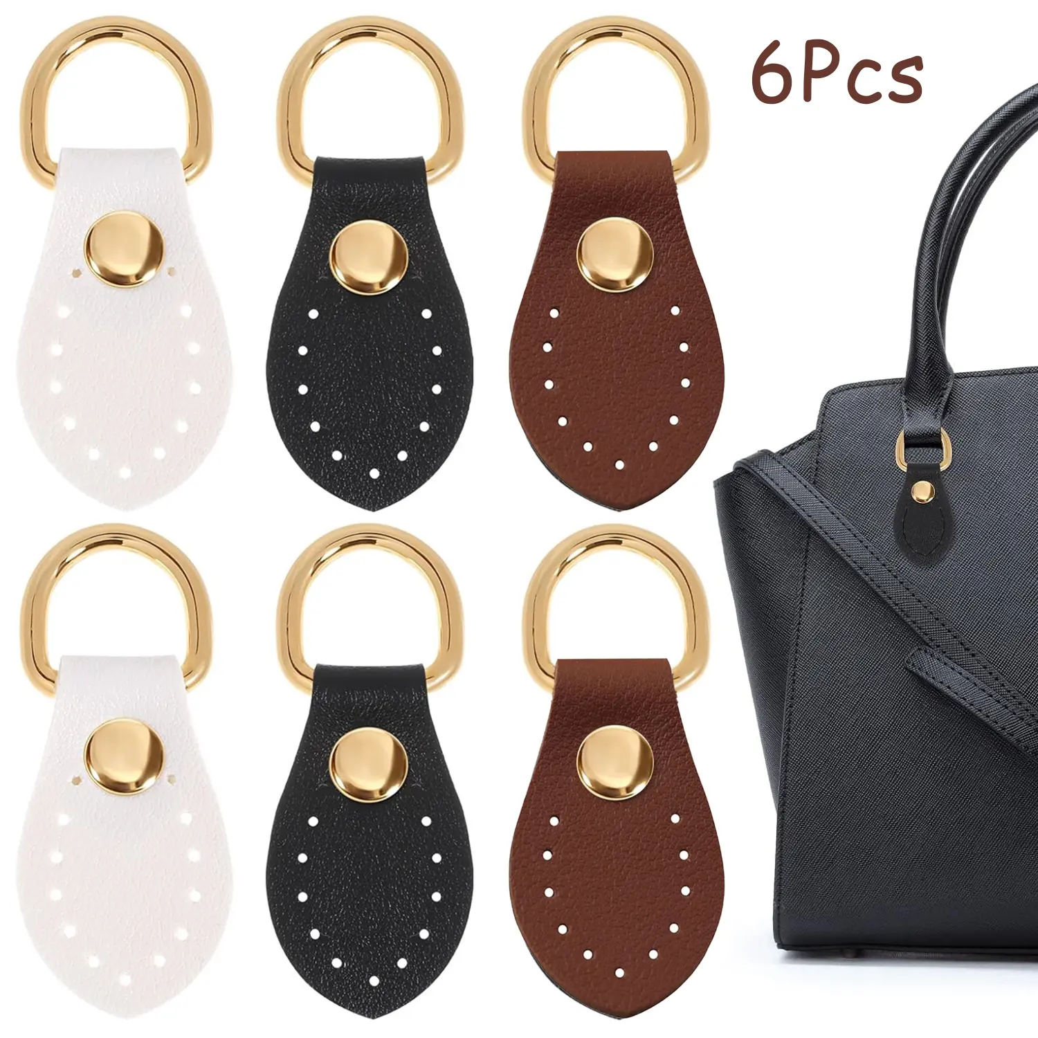 6Pcs Bag Side Clip Buckle PU Leather D Rings DIY Purse Strap Mount Hook Handbag Shoulder Belt Hardware Purse Making Supplies Bag Accessories Handbag Accessory