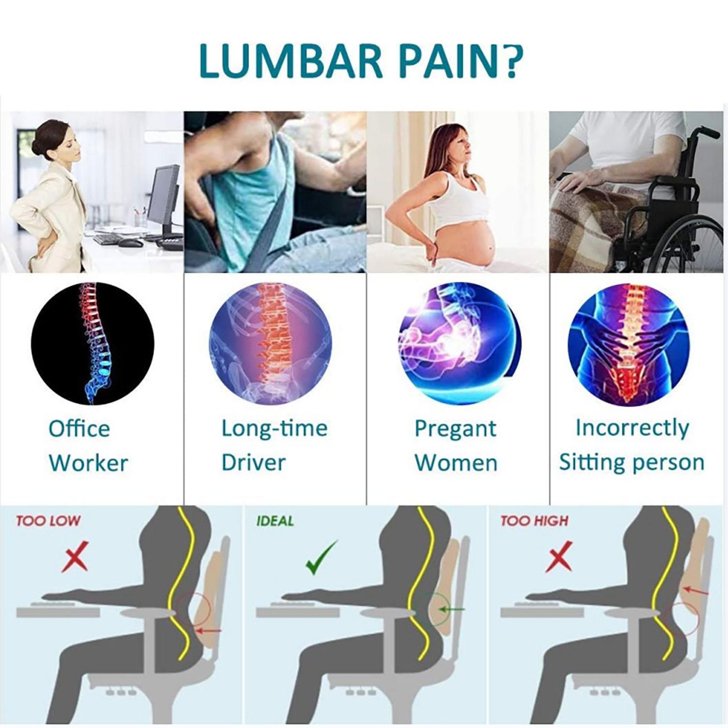 Contoured Shape Ergonomic Memory Foam Lumbar Support Cushion with Machine-Washable Mesh Cover - Durable, Spine-Aligning, Pressure-Relieving, Posture-Correcting, Stay-Put Straps for Car Seat, Office Chair - Ideal for Dads, Seniors, Mid Back Pain Relief, Gi