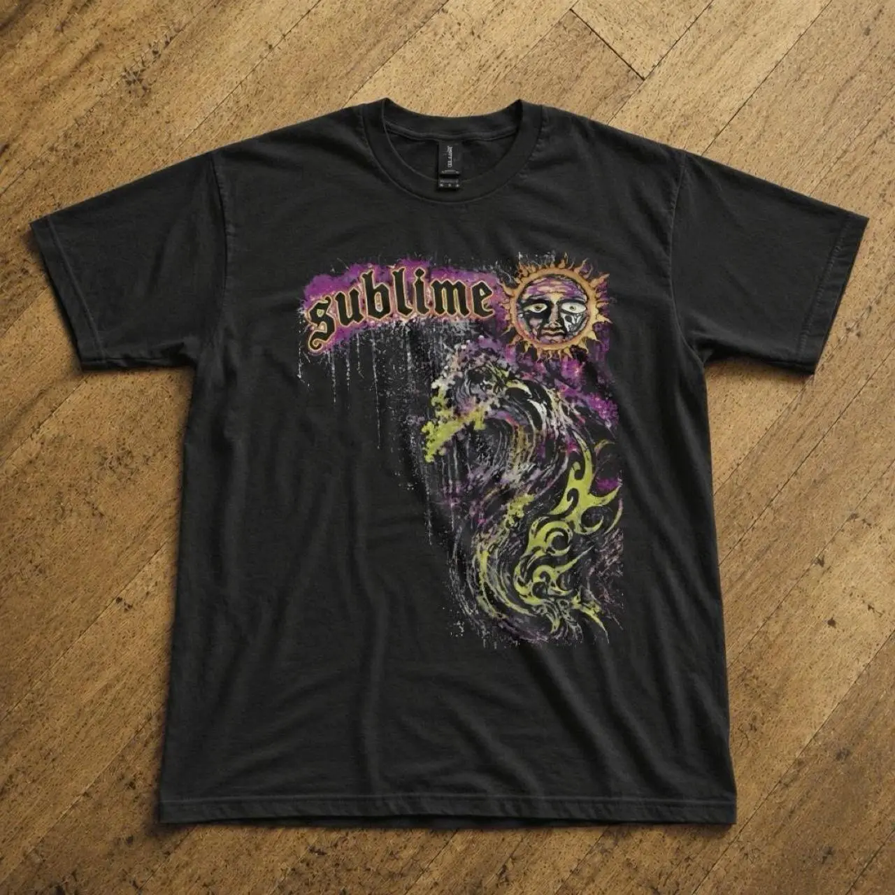 Sublime band with graphic of a sun with a face and a stylized wave Baby Tee, Gift For Her, Gift Ideas