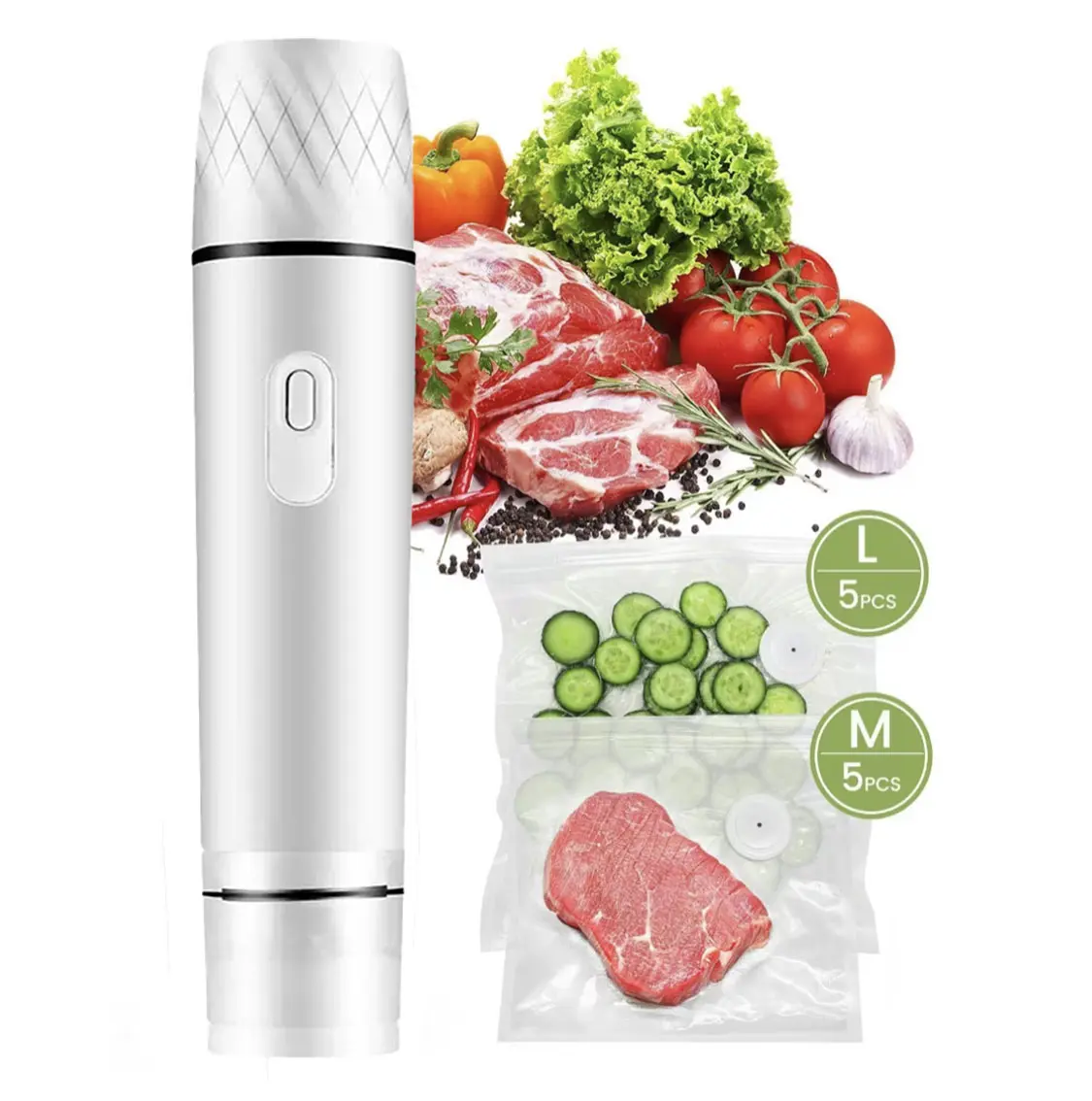 Handheld Food Vacuum Sealer Machine with Visual Water Storage Tank, 10 Reusable Vacuum Sealed Bags for 5X Fresh Preservation, Vacuum Sealed Bag