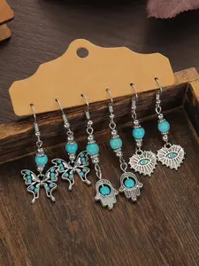 Boho Style Turquoise Texture Decor Dangle Earrings, Vintage Western Punk Style Butterfly & Heart & Eye Design Dangle Earrings, Fashion Jewelry for Women & Men, Trendy Jewellery Accessories