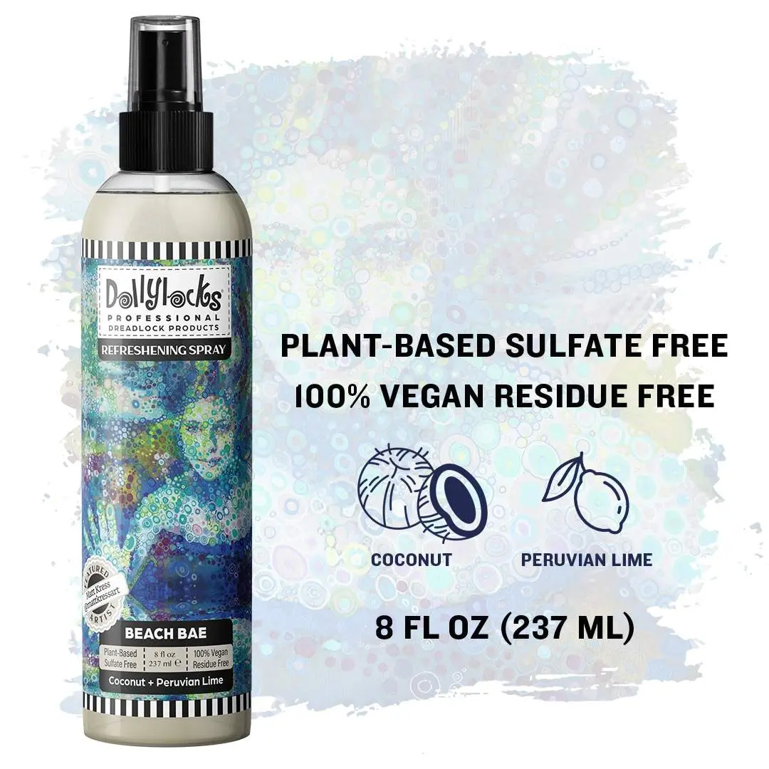 Dollylocks Refreshening Spray for Dreadlocks, Hydrating and Moisture-Boosting Haircare Treatment, Lightweight Formula with Beach Bae Aroma