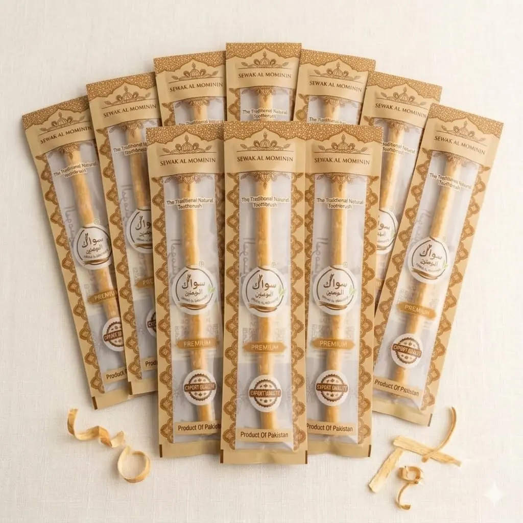 Sewak Al Mominin Natural Unscented Wooden Stick Miswak Toothbrush - Teeth Whitening Oral Care Essential for Daily Comfort, Pack of 12