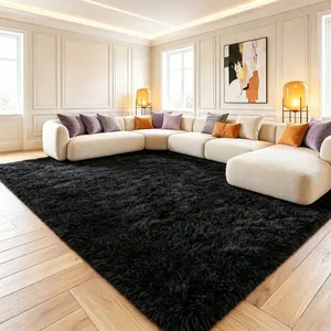 BOOPBEEP Soft Fluffy Luxury Shaggy Area Rug for Living Room, Black Soft-Touch Floor Carpet For Bedroom Rugs, Upgrade Non-Slip, Anti-Fade, Modern Home Decor, Room Decor, rugs for room men, fuze Rug, Floor Covering, And More