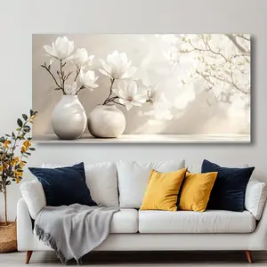 Framed Canvas Wall Art — "Magnolias in a Vase": A modern abstract-style canvas print, complete with a frame; a high-quality piece suitable for home spaces such as living rooms, bedrooms, and offices.