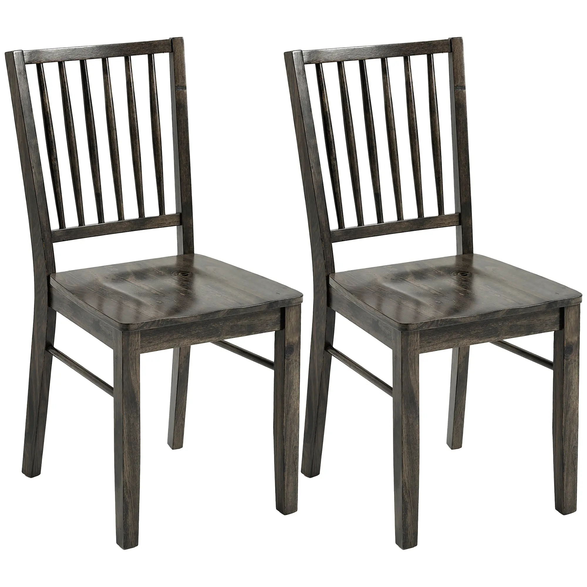 HOMCOM Farmhouse Dining Chairs Set of 2, Ergonomic Solid Wood Armless Kitchen Chairs with Rubberwood Legs for Dining Room, Kitchen, Charcoal Gray