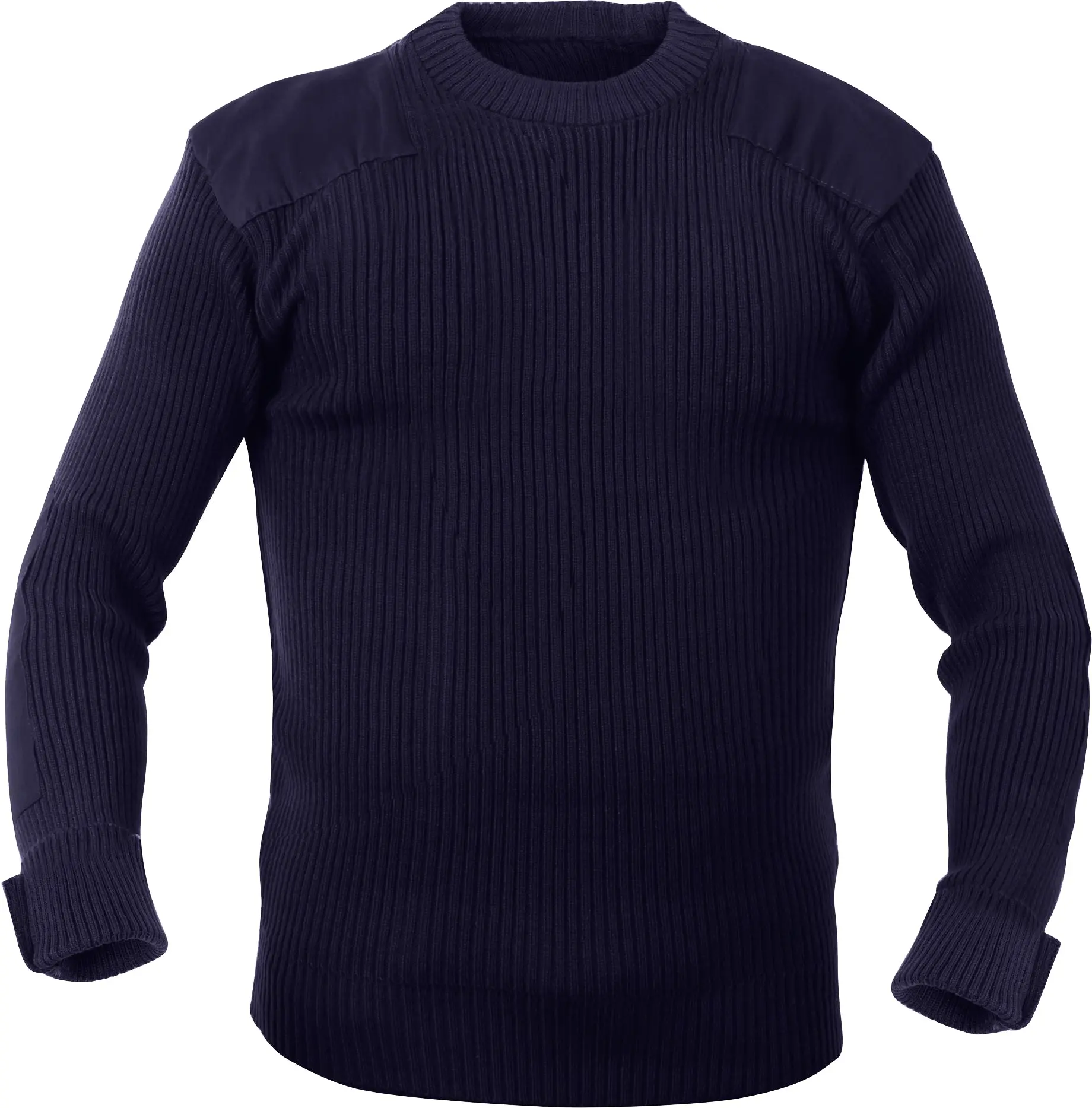 Men's Ribbed Military Look Crew Neck Acrylic Long Sleeve Commando Sweater - Cuffed, Double Needle Stitched Reinforced Elbow/Shoulder Patches, Foldable, Machine Washable, Tall Customized 3XL Fits for Longer Individuals, Warm Day Menswear Knitwear Top