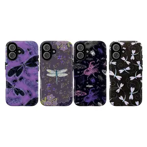 Dragonfly Butterfly Phone Case – Purple Vintage Aesthetic Art Cover for iPhone 16 15 14 13 12 11 Pro Max X XS XR & Samsung Galaxy S21 S22 S23 S24 S25 Plus