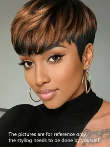 Pixie Wig 150% Density Human Hair Wigs for Women, Burgundy Colors, Short Straight Daily Party Cosplay Use, Machine Made