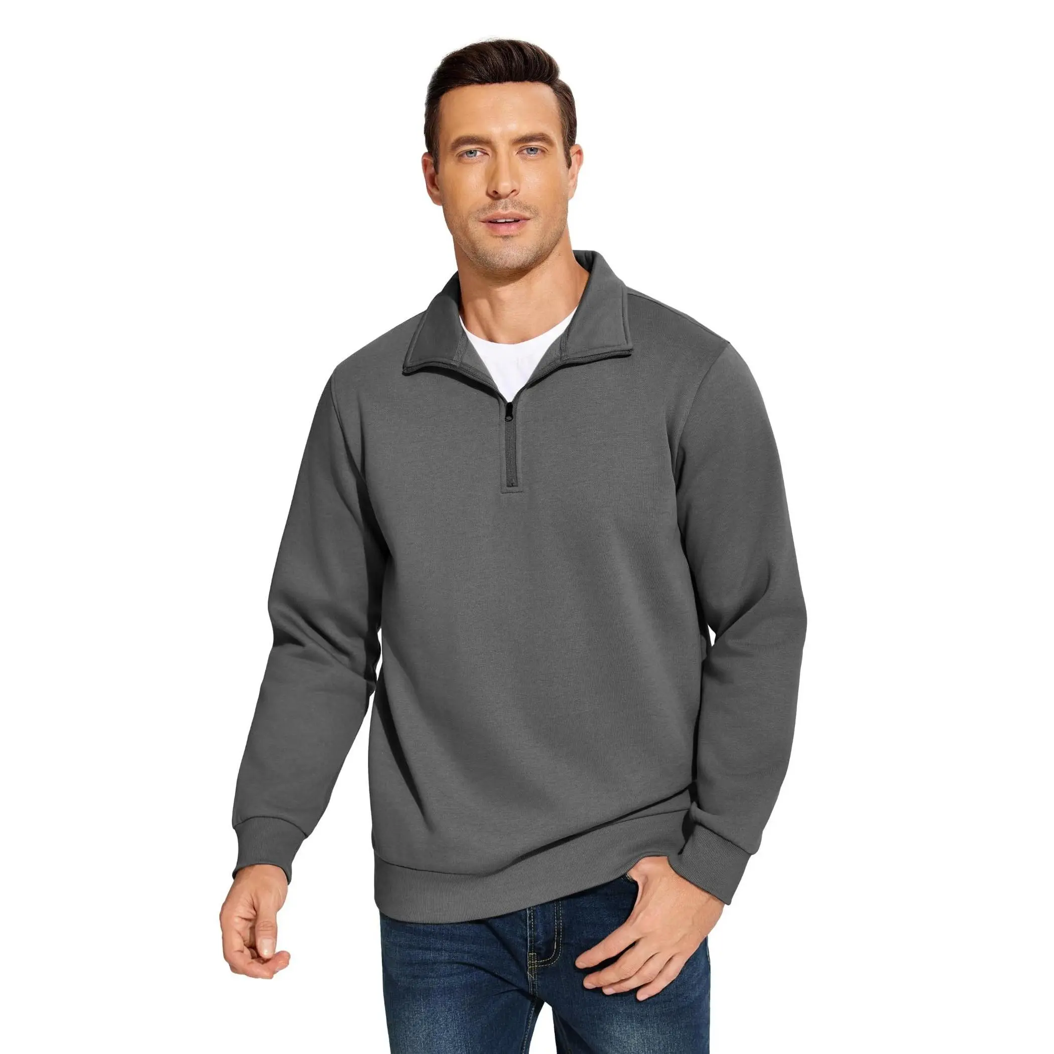 PINSPARK Men's Quarter Zip Fleece Cotton Pullover Sweatshirts Mock Neck Casual Long Sleeve Spring Winter Warm Sweatshirt springtok tiktokshopbacktoschool