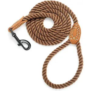 Mile High Life Dog Leash | Braided Cotton Rope Dog Leashes with Leather Tailor Tip | 4 Feet Dog Leash W Heavy Duty Metal Clasp | Wedding Dog Leash (Dark Brown, 48 Inches) no brand