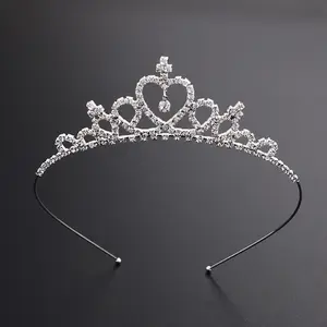 Flower Girl Rhinestone Crown Heart Shape Children Headwear Kids Fashion Hair Accessory 3-14Y