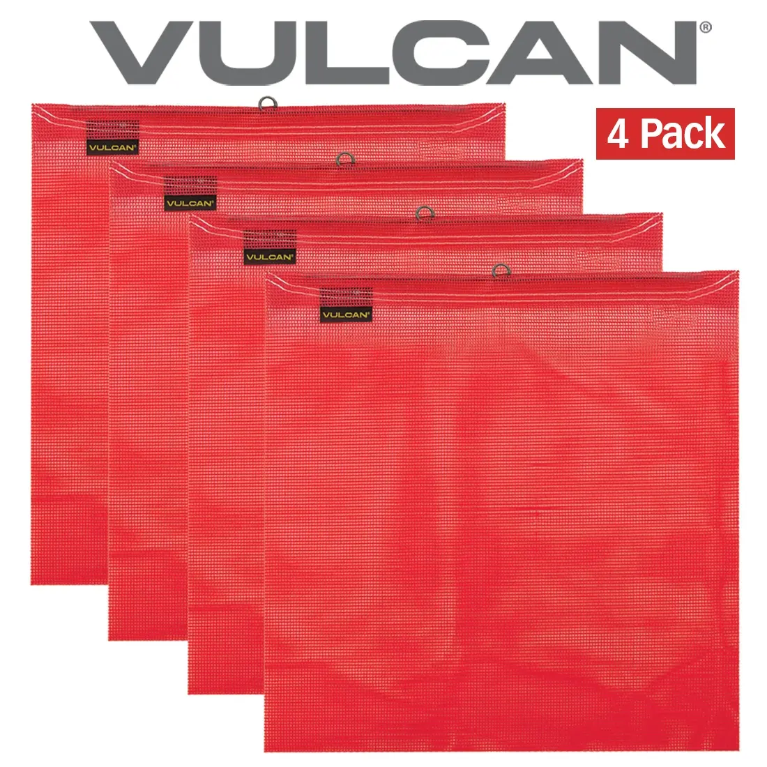 VULCAN Safety Flag with Wire Loop - Bright Red - Vinyl Coated Polyester Construction - 18 Inch x 18 Inch - 4 Pack High Visibility Vest Work Gloves Ultimate Reflectors