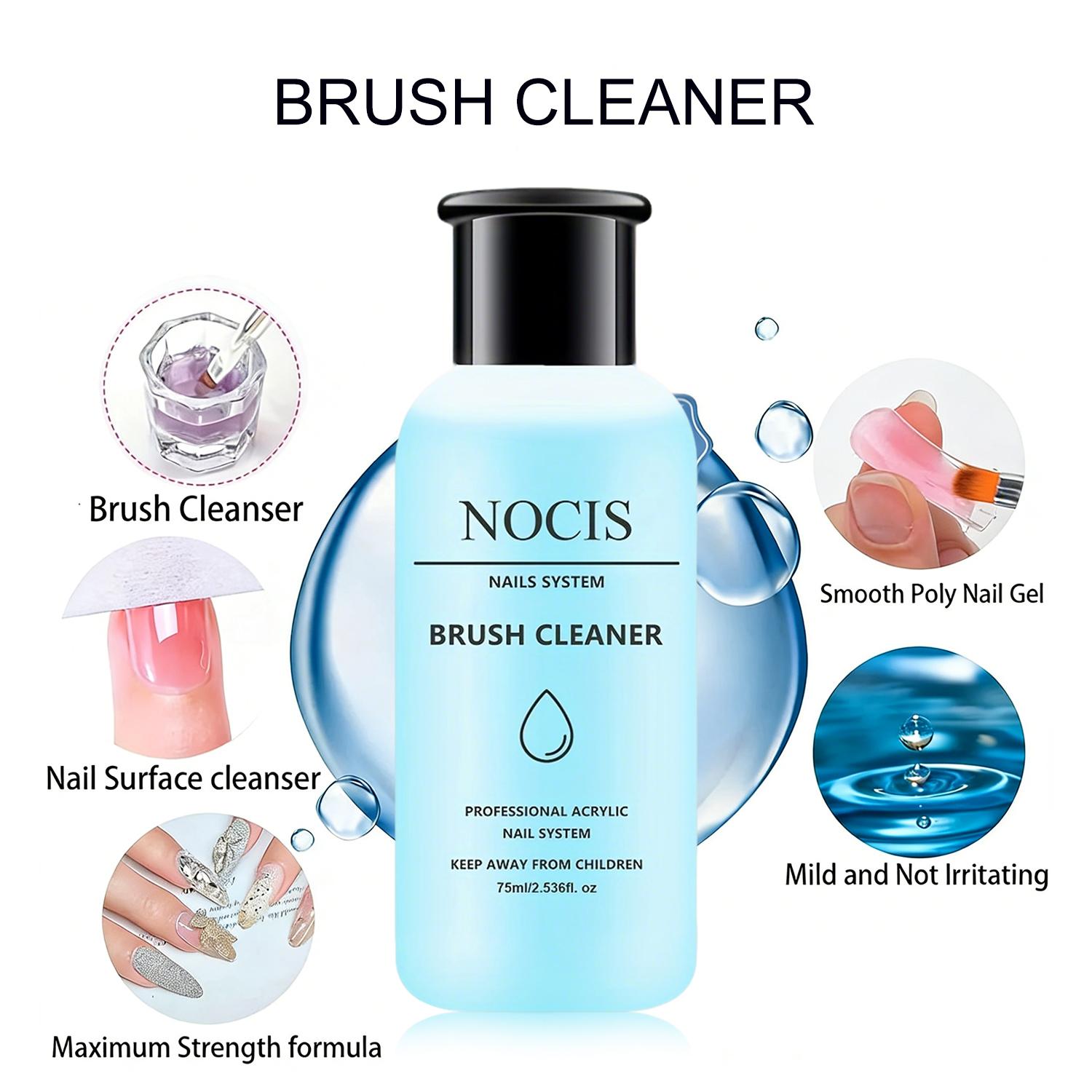 2Pcs 75ml Nail Brush Cleaner, Professional Acrylic Nail Brush Cleaner Solution, Nail Art Brush Restorer & Cleaner for Gel Polish, Acrylic Liquid, Nail Glue, Residue Remover, Manicure Tool Cleaner for Nail Techs