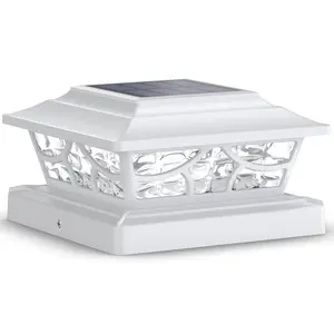 Siedinlar Solar Post Cap Lights Outdoor, Waterproof 4 Modes Dynamic Rotating Beam LED, Warm/Cool White, Fits 4x4 5x5 6x6 Wood/Vinyl Posts for Fence, Deck, Patio & Backyard Decor, White (1 Pack)