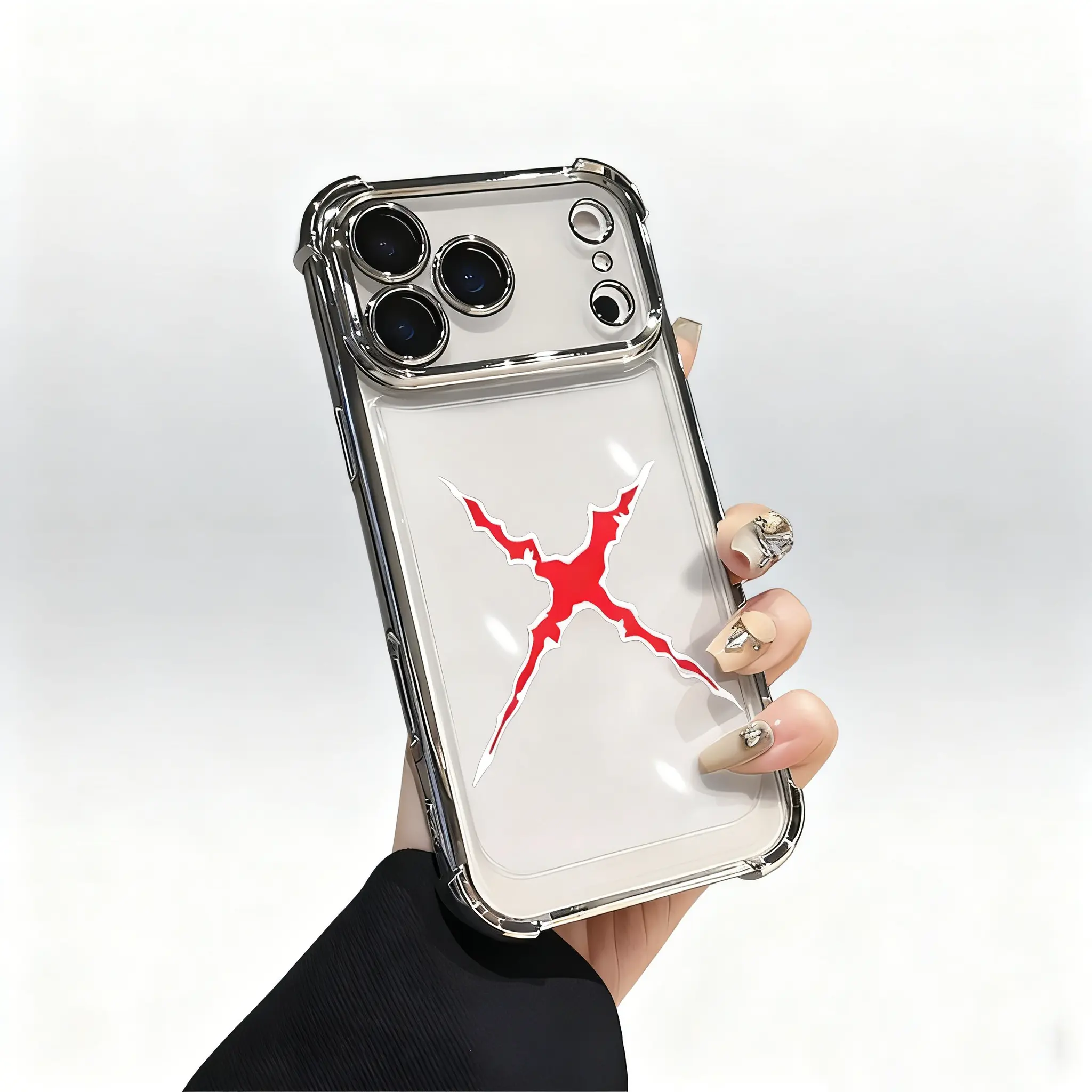 Red X-shaped Crack Design Same Style As One Piece For iphone 17 16 15 13 12 11 X XS PR4 1O PLUS MAX AIR Four CornersAnti-Fall Transparent Casual Soft Silicone PhoneCases Perfect Gift for Women's fashion camo pattern drop protection phone case Q28, Aesthet