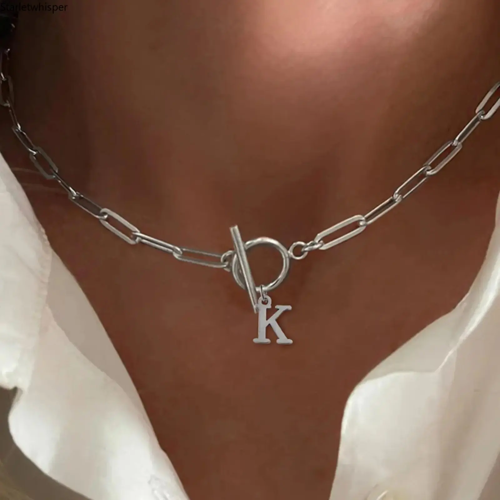 Alphabet Initial Pendant Necklace, Stylish OT Buckle Chain Jewelry, Exquisite All-match Accessory for Daily Party & Birthday Gift