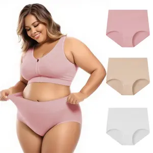 Two pairs of pure cotton large-sized high-waisted abdominal-reducing ladies' pants, seamless and breathable high-waisted triangle pants, comfortable and skin-friendly, suitable for large-sized ladies. lingerie mature elastic Full Coverage