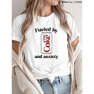 The "Diet Coke and Anxiety" graphic T-shirt humorously interprets caffeine refreshment and modern emotions