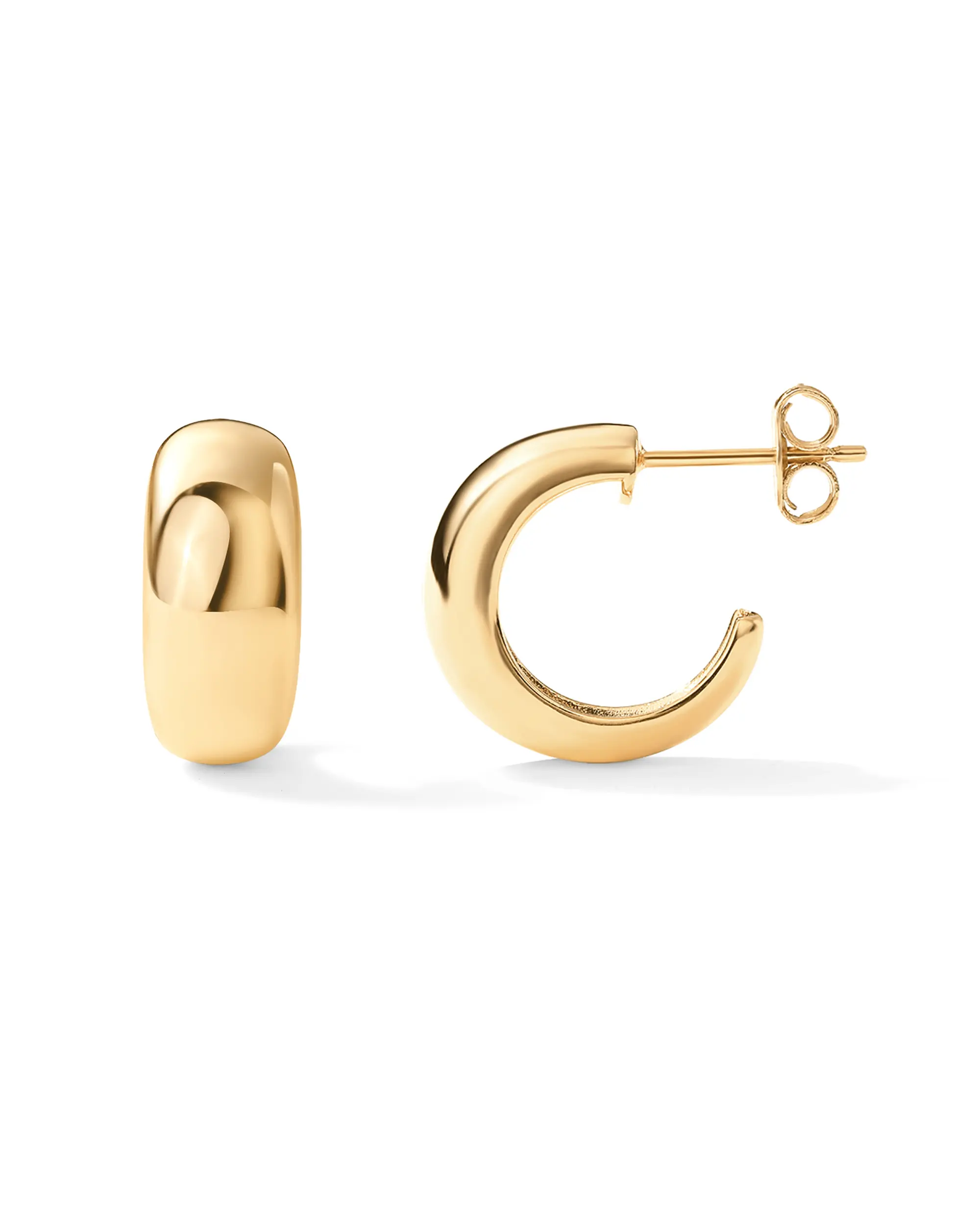 PAVOI 14K Gold Plated 925 Sterling Silver Posts Thick Dome Huggie Earrings for Women - Small Wide Round Hoop Earrings