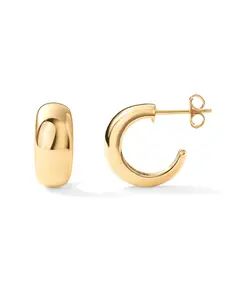 PAVOI 14K Gold Plated 925 Sterling Silver Posts Thick Dome Huggie Earrings for Women - Small Wide Round Hoop Earrings