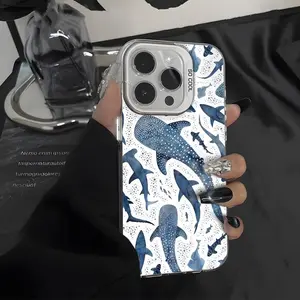 Whale Shark Pattern Phone Case Blue Ocean Aesthetic TPU Soft Shell Anti-Fall Anti-Slip Anti-Fingerprint for iPhone 11 12 13 14 15 16 17 Pro Max Protective Smartphone Shockproof Casing.QXD305.designer,case Cellphone Protector