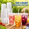 Disposable Cups with Secure Lid, Shaped Straws and the Box - 50-100 Pack (16oz/20oz/24oz, 100 Pcs Option) - Leak-Proof, BPA-Free, Sturdy, Transparent Disposable Tableware for Home, Party, Any Occasion