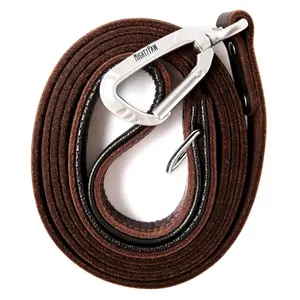 6-Foot Leather Dog Leash - Padded Handle & Carabiner Clip