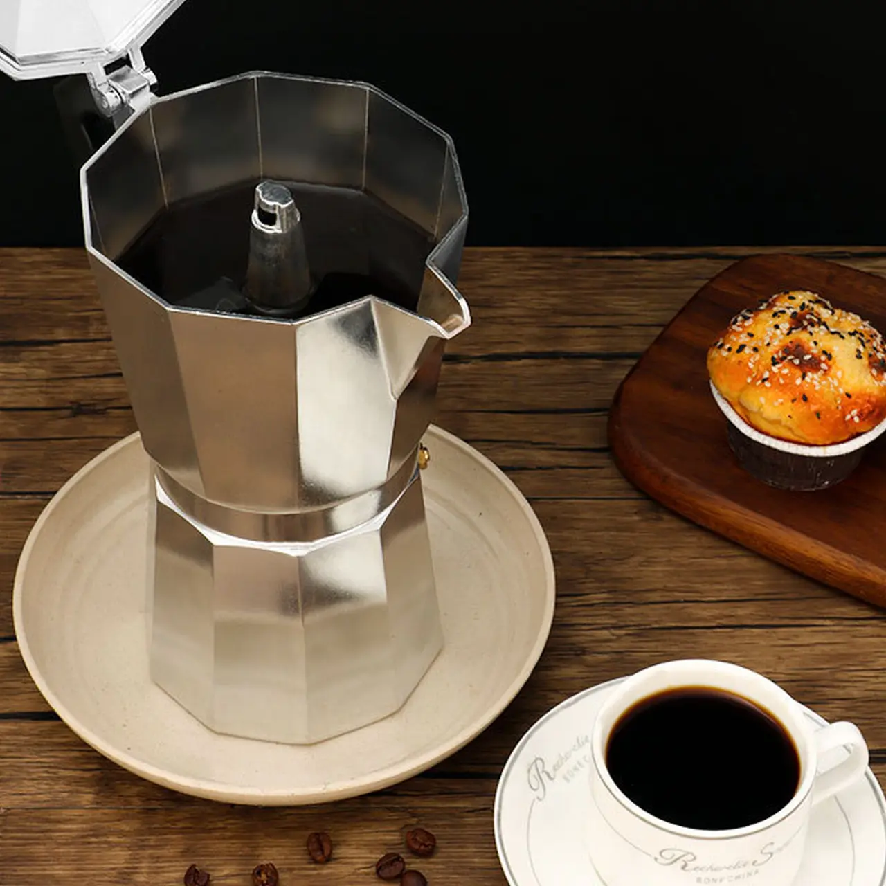 Classic Octagonal Moka Coffee Pot, Aluminum Espresso Maker, Reusable Filter, Manual Operation, 150ML or 300ML, Home Office Camping Use