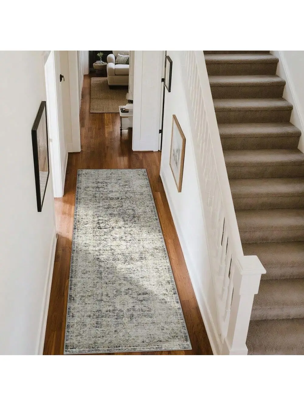 【Christmas Gift】Green-8*10 feet Machine Washable Rug Vintage Floral Rug Distressed Oriental Rug With Non Slip Backing, Low Pile Thin Soft Carpet, Traditional Printed Floor Cover For Living Room, Bedroom