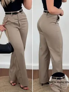 Women's High Waisted Pants - Loose Fit Solid Color Straight Leg, Zipper Design, Machine Washable, All Seasons Everyday Casual Fashion Baggy Classic Chic Pants for Women