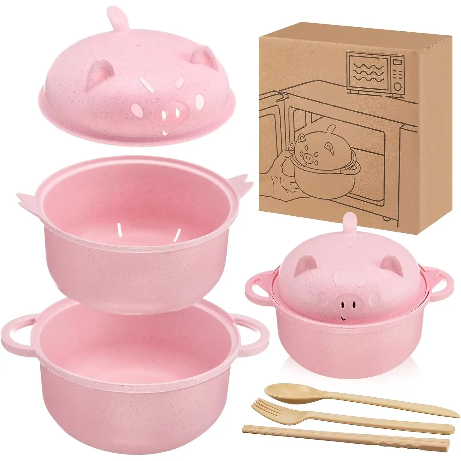 Ramen Cooker - 43oz Wheat Straw Microwavable Ramen Bowl with Strainer for Apartment Dwellers Who Love Noodles Mother's Day Gifts Microwave Safe Bowls
