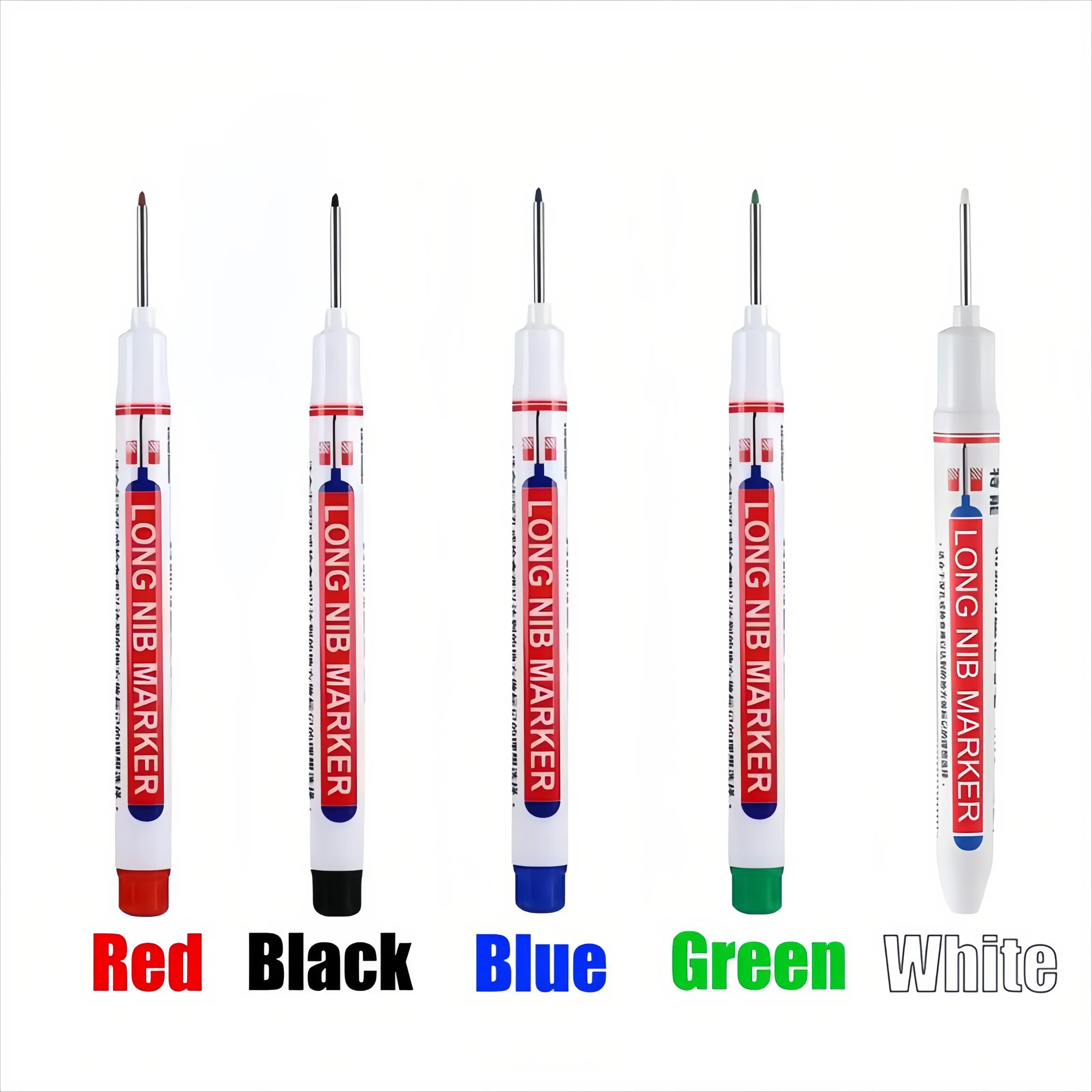 5 Counts Deep Drill Hole Long Nib Marker,20mm Tip Deep Hole Pen,For Metal Perforating PensWoodworking Marker Pen,Quick-Dry Waterproof Marker Pen,Plastic,Marking Pen for Wood,Wall,Cardboard Construction Site Pen