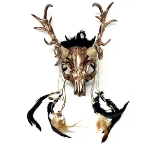 Krampus Ram Goat Demon with Horns Devil Halloween Masquerade Mask, Demonic Metallic Finish Party Masks