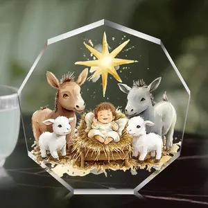 Nativity Scene Acrylic Ornament, 1 Count Charming Desktop Decorative Plaque with Donkey & Sheep Pattern Design, Ideal Christmas Gift