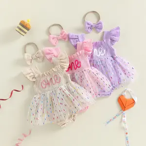 Baby Girl 1st Birthday Outfit Girl First Birthday Clothes One Year Old Gifts Romper Tulle Summer Newborn Dress