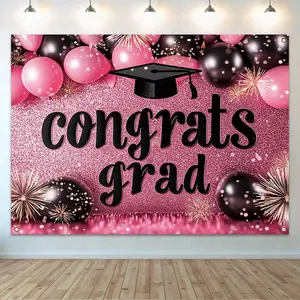 Graduation Theme Background Banner, 1 Count Glitter Balloon Pattern Backdrop, Graduation Party Decoration Banner, Home Wall Decor, Party Supplies, Ornaments, Party Decorations Banners