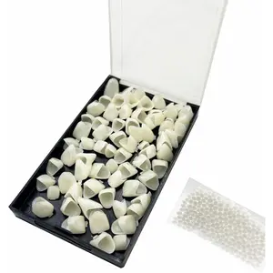 1 Box False Teeth Crown Repair Kit Dental Anterior Veneers Fake Tooth Cap Crown with Thermal Beads for Fixing or DIY