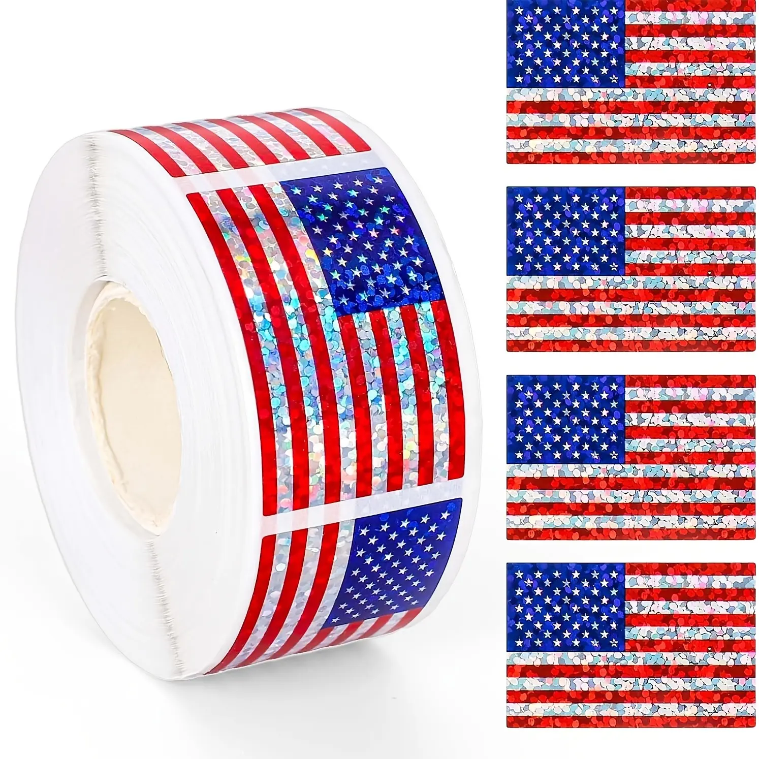 300pcs/roll American Flag Holographic Sticker Roll, American Flag Stickers, Independence Day Party Decoration Stickers, American Flag Pattern Stickers, Patriotic Stickers, Decorative Stickers, party supplies, party decoration
