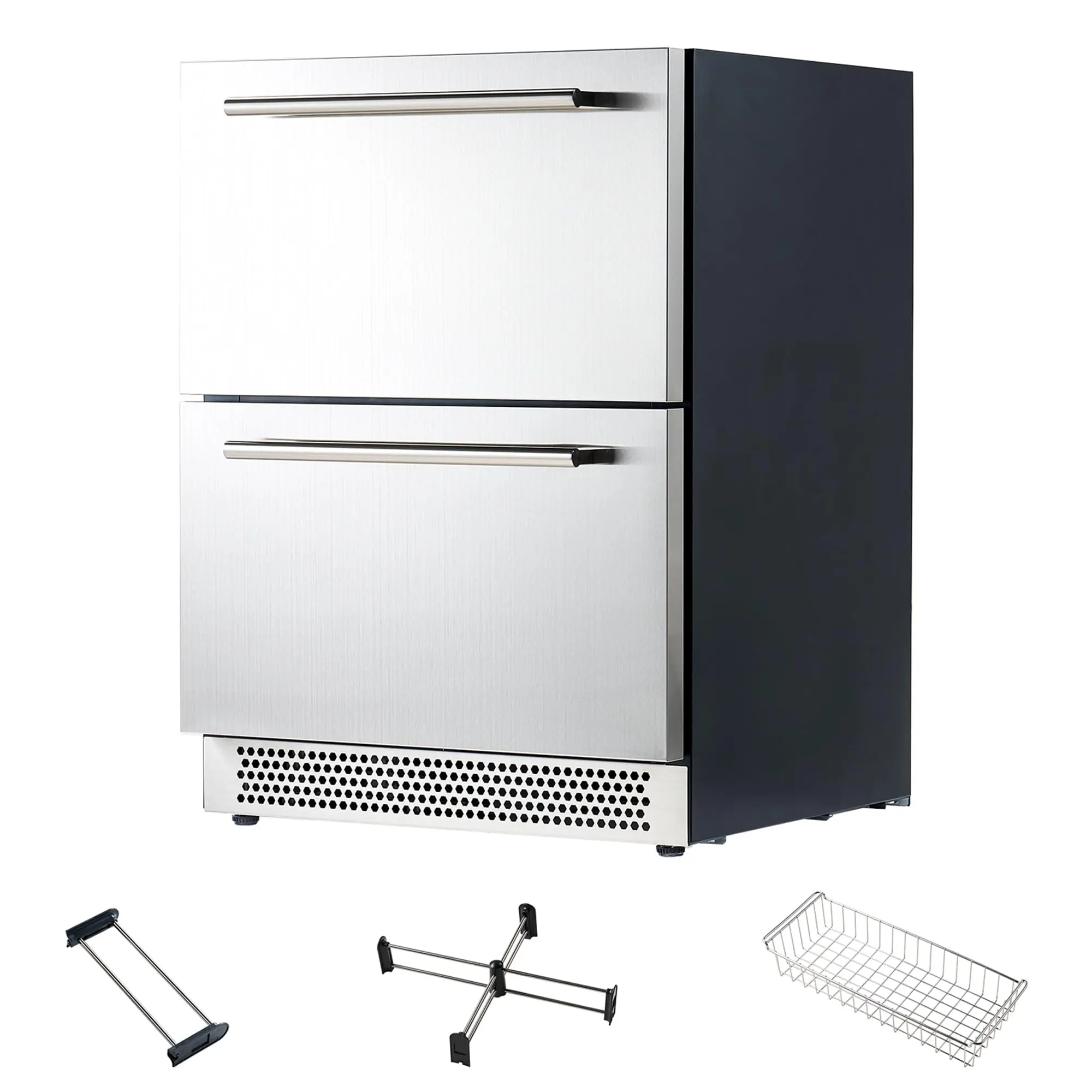 AMERLIFE 24 Inch Under Counter Drawer Fridge, Dual-Zone Beverage Fridge | Stainless Steel Design, LED Touch Control, Adjustable Storage, Low Noise, Frost-Free